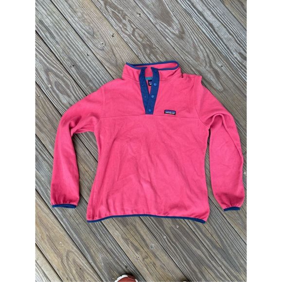 Patagonia Micro D Snap-T Fleece Pink / Blue Trim Pullover Sweatshirt, Size Large - Picture 3 of 16